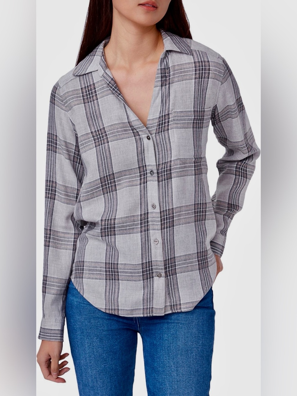 PAIGE Gray Plaid Button-Front Shirt